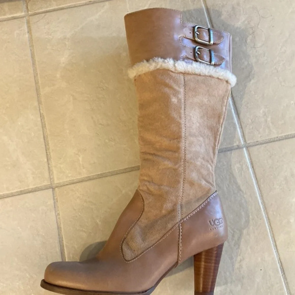 Ugg Heel Boots Leather Suede & Sheepskin NWOT - Picture 8 of 16